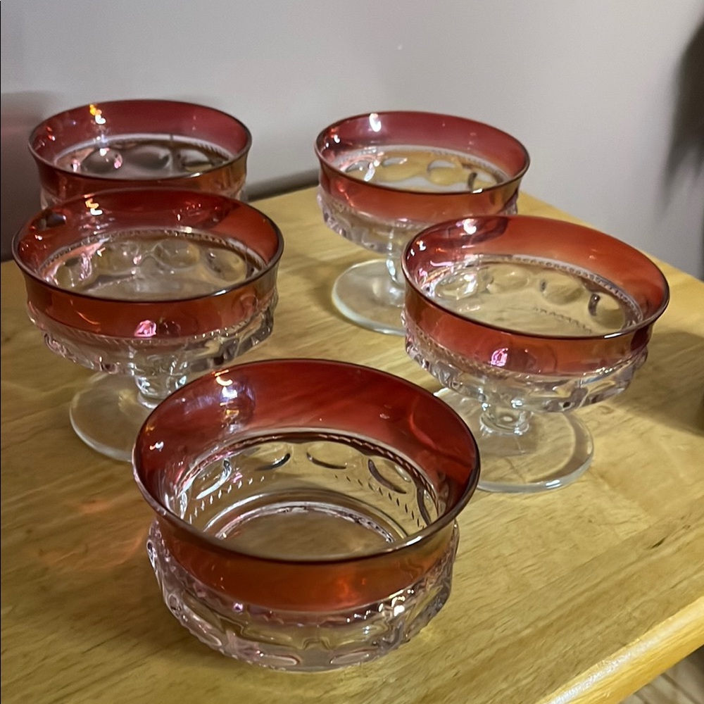 😄Indiana red glass vintage desert bowls condiment